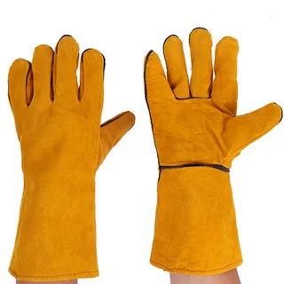 Bulk Order Leather Welding Gloves Wholesale - Sialkot Exporter Heat Resistant Gauntlet Gloves Manufacturer Pakistan